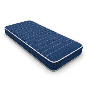 Custom navy blue boat cushion with white pinstripes and durable marine-grade piping