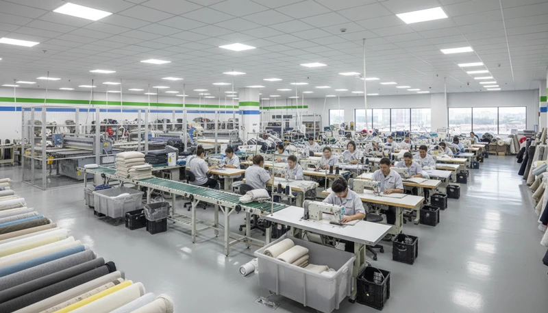 Modern cushion manufacturing facility with automated production equipment
