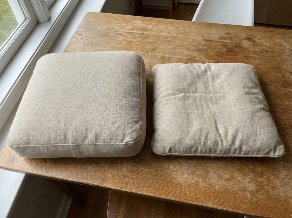 Direct comparison of new versus worn cushion condition