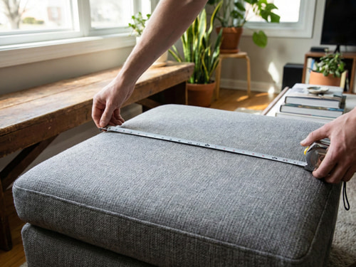 Measuring outdoor furniture seat dimensions with tape measure