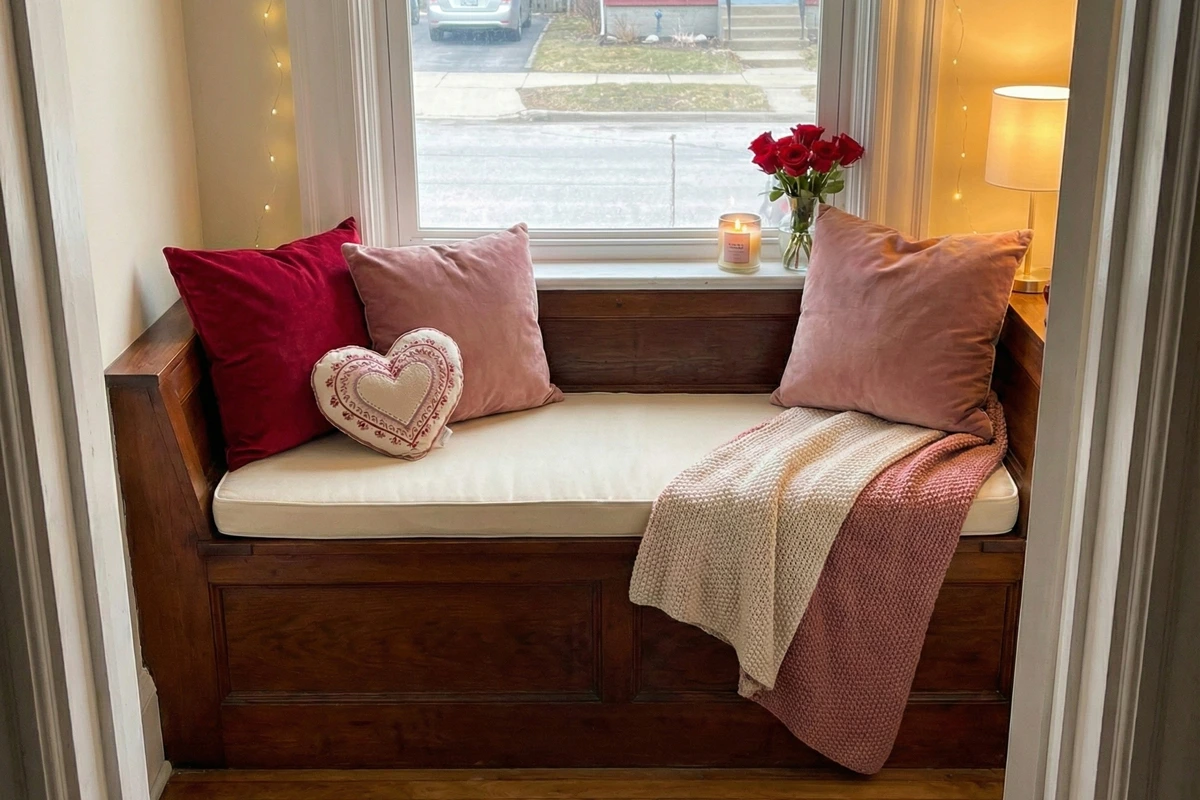 Same seating area transformed with cushions and romantic styling