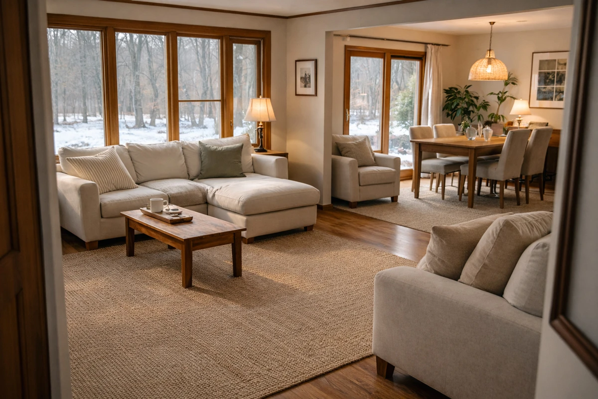 Multiple comfortable spaces within home showing consistent quality