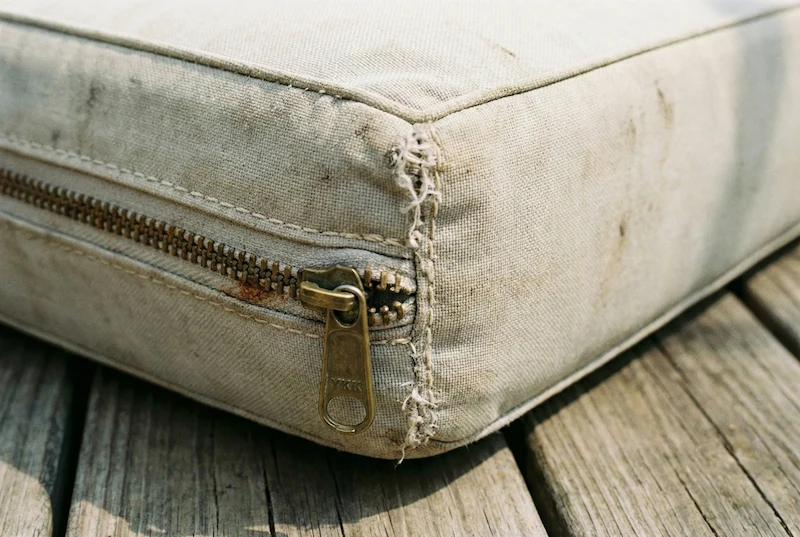 Close-up of marine-grade zipper and UV-resistant stitching on outdoor cushion