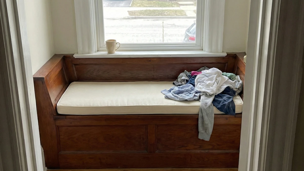Plain bench or seating area before Valentine's Day styling