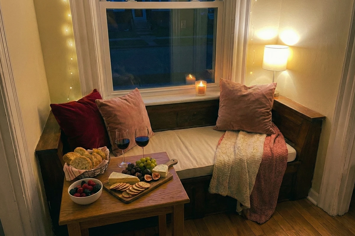 Warm intimate lighting setup for romantic evening