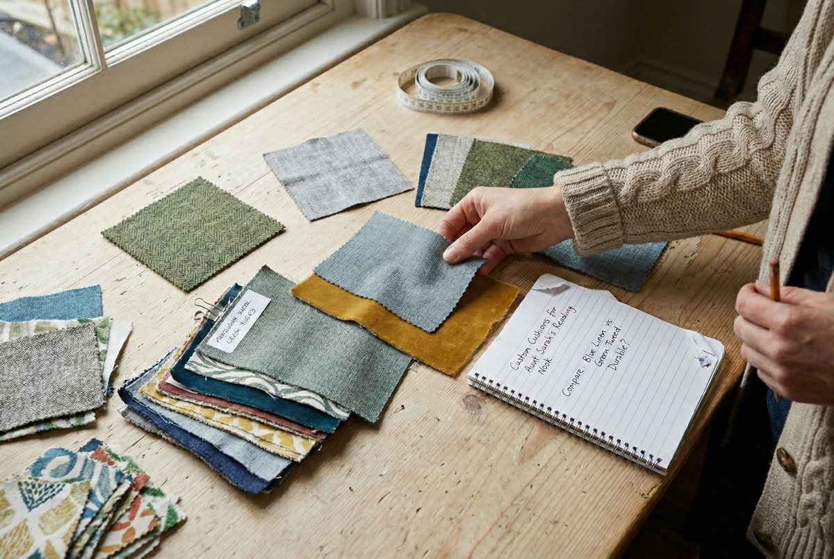 Fabric samples and swatches for custom cushion selection