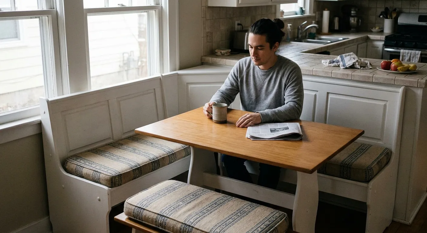 L-shaped breakfast nook with custom cushions on built-in bench seating